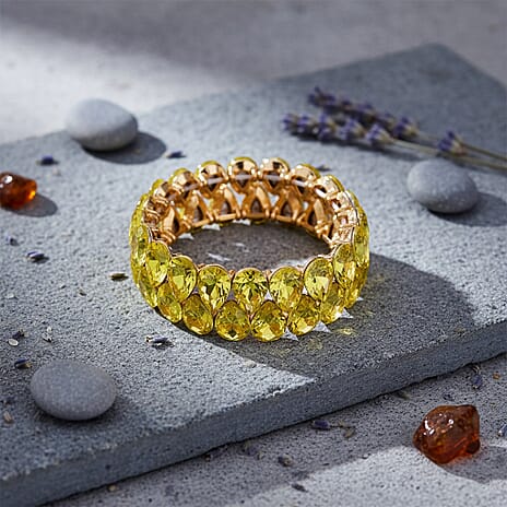 Yellow Glass Pear Stretchable Bracelet in Yellow Gold Tone