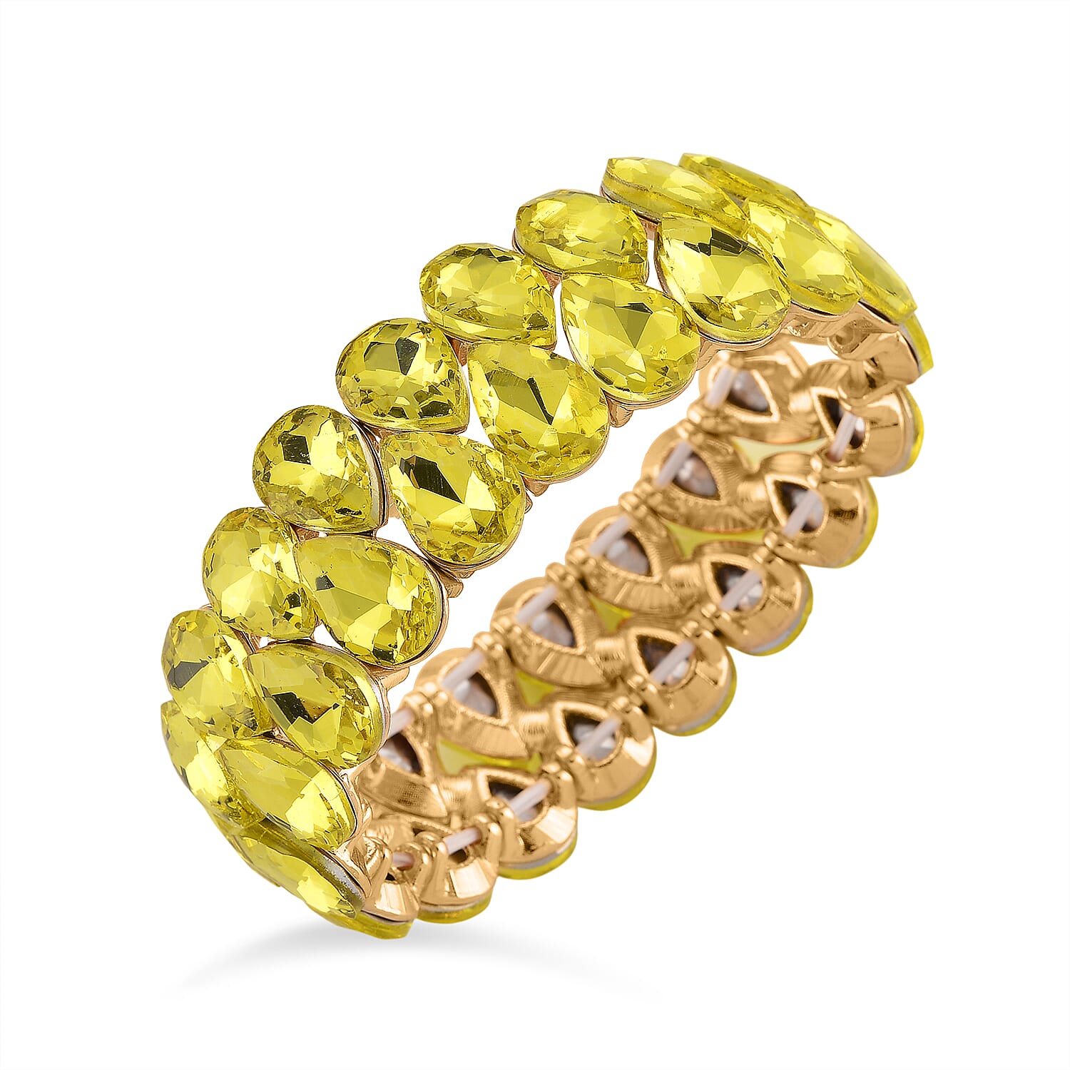 Yellow Glass Pear Stretchable Bracelet in Yellow Gold Tone