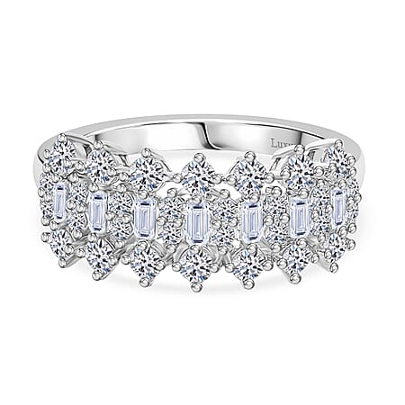 LUXURIANT 1 Ct. Lab Grown Diamond Cluster Ring in Rhodium Overlay Sterling Silver (SI-GH)