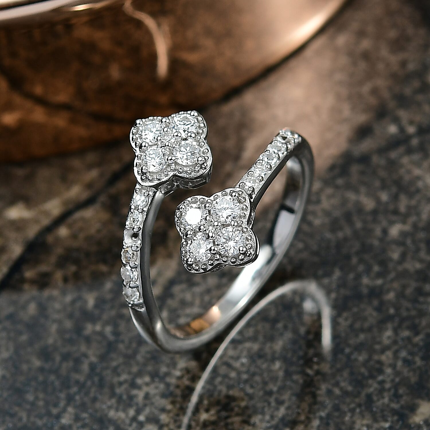 Luxuriant Lab Grown Diamond (SI-GH) Bypass Ring in Rhodium Overlay Sterling Silver 0.50 Ct.