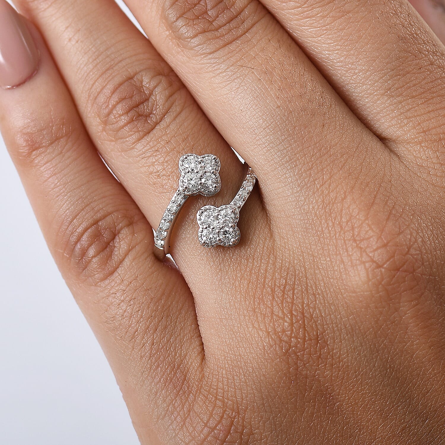 Luxuriant Lab Grown Diamond (SI-GH) Bypass Ring in Rhodium Overlay Sterling Silver 0.50 Ct.