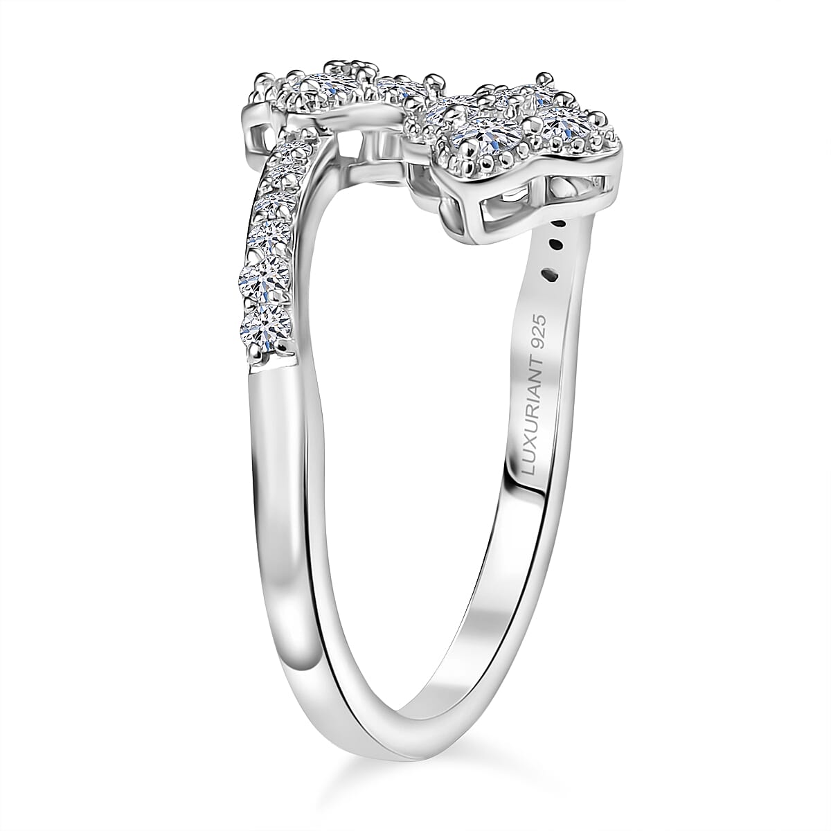 Luxuriant Lab Grown Diamond (SI-GH) Bypass Ring in Rhodium Overlay Sterling Silver 0.50 Ct.