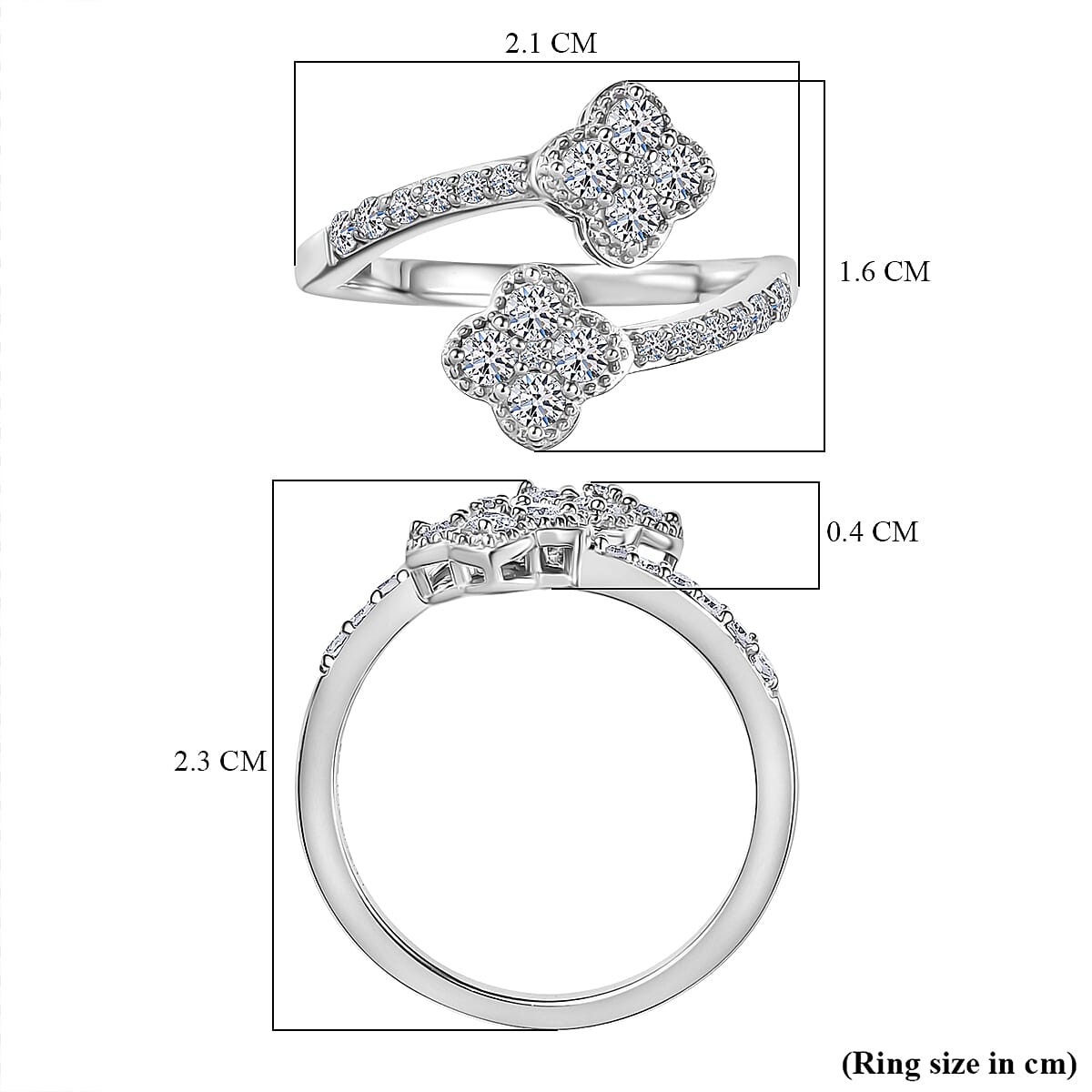 Luxuriant Lab Grown Diamond (SI-GH) Bypass Ring in Rhodium Overlay Sterling Silver 0.50 Ct.