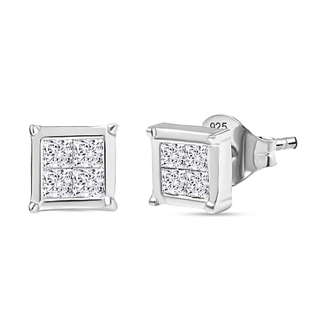 Luxuriant Lab Grown Diamond (VS-E-F) Solitaire Stud Push Post Earring in Rhodium Overlay Sterling Silver 0.50 Ct.