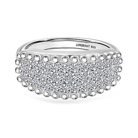 LUXURIANT 1 Ct. Lab Grown Diamond Cluster Ring in Rhodium Overlay Sterling Silver (SI-GH)