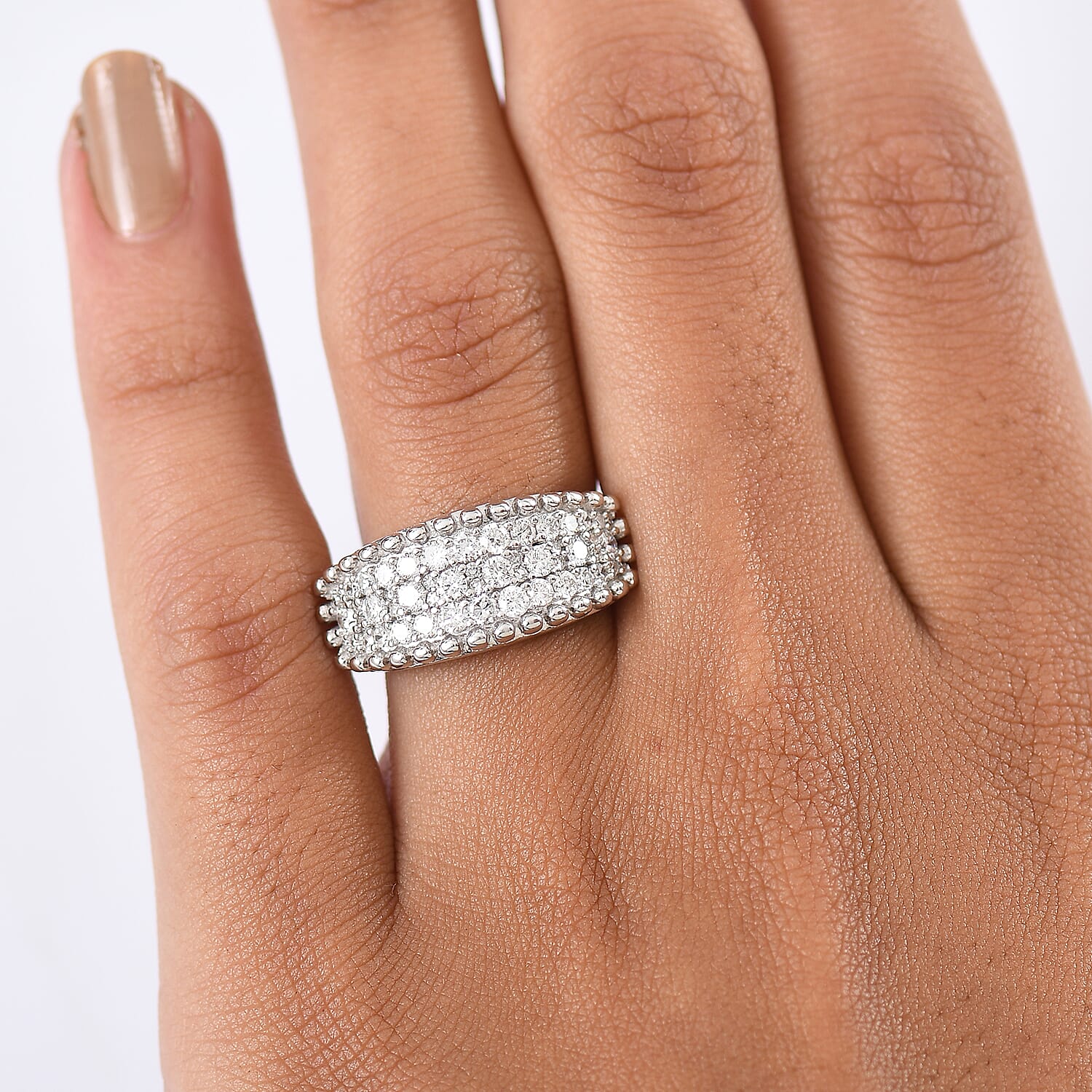 Luxuriant Lab Grown Diamond (SI-GH) Ring in Rhodium Overlay Sterling Silver 1.00 Ct, Silver Wt. 5.50 Gms.