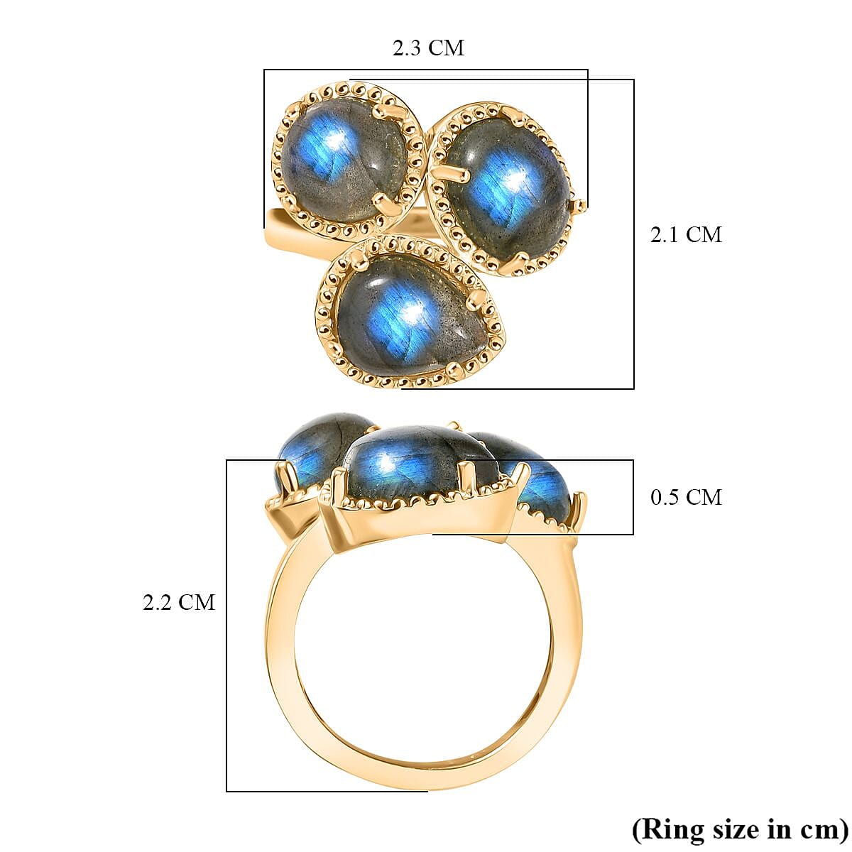 EverTrue Labradorite Ring in Yellow Gold Plated 7.37 Ct.