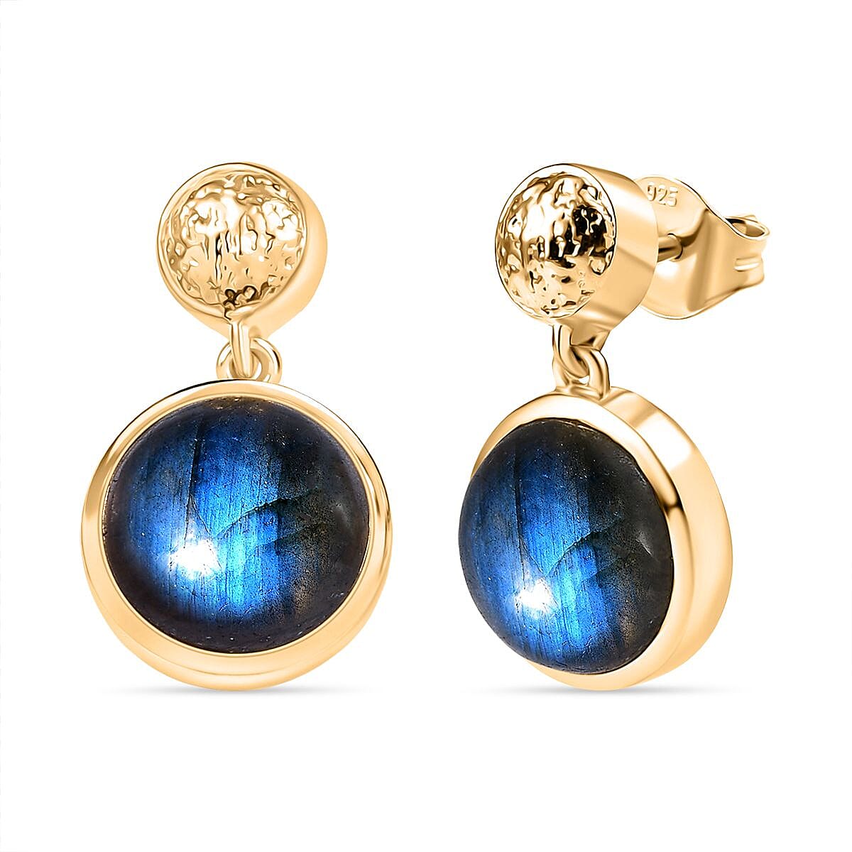 EverTrue Labradorite Solitaire Stud Push Post Earring in Yellow Gold Plated 8.35 Ct.
