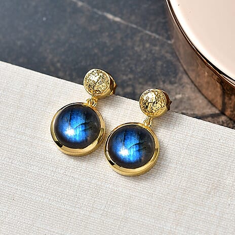 EverTrue Labradorite Solitaire Stud Push Post Earring in Yellow Gold Plated 8.35 Ct.