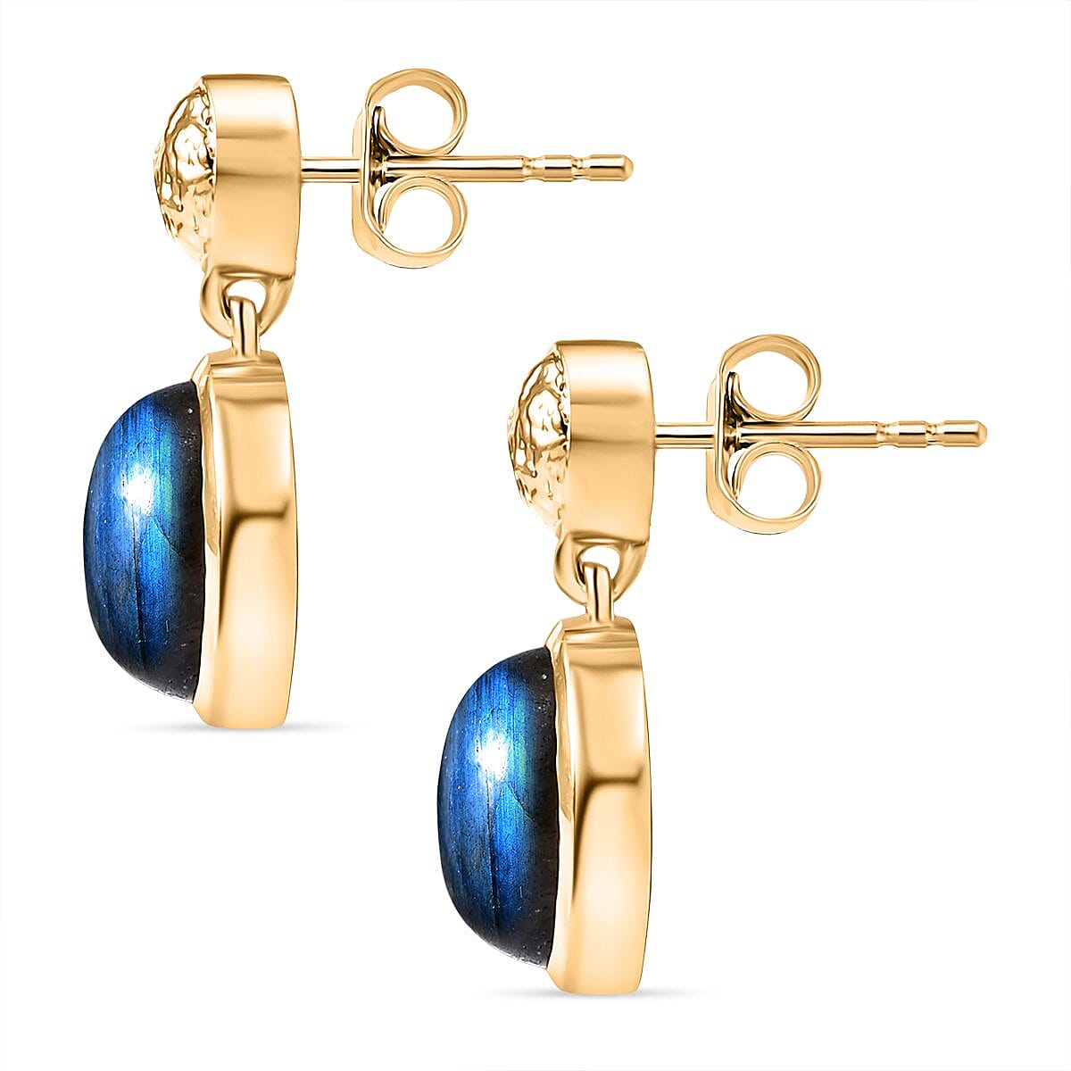 EverTrue Labradorite Solitaire Stud Push Post Earring in Yellow Gold Plated 8.35 Ct.