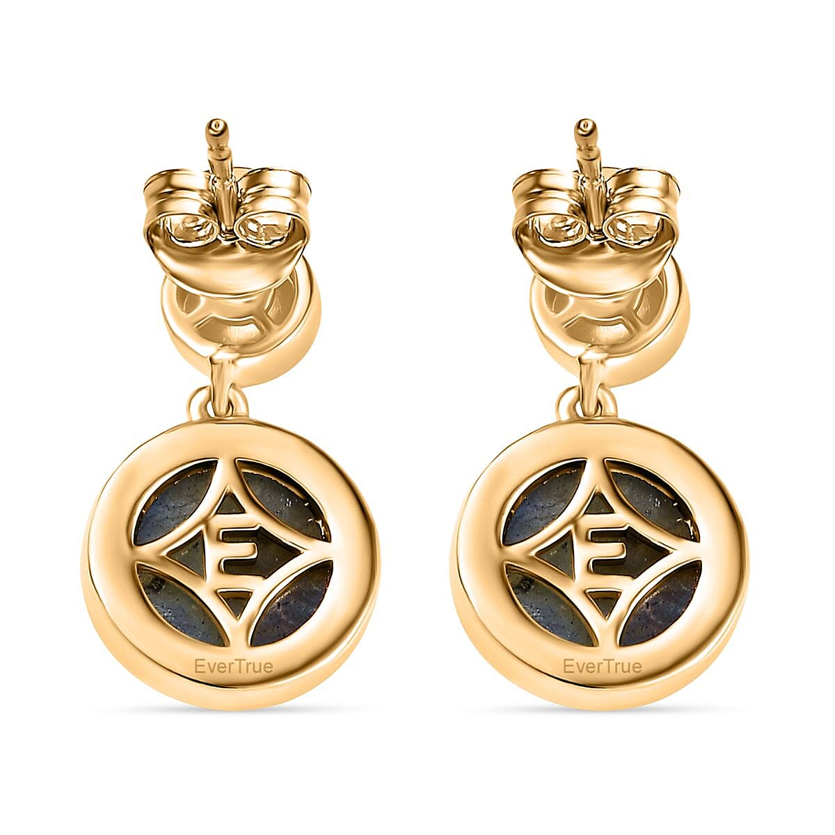 EverTrue Labradorite Solitaire Stud Push Post Earring in Yellow Gold Plated 8.35 Ct.