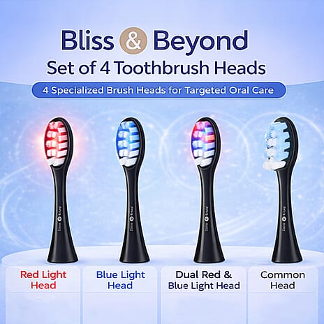 Bliss - Beyond 4-Pack Replacement Toothbrush Heads - Red, Blue, and Mixed LED Light-Therapy Plus Standard Cleaning Heads - Black