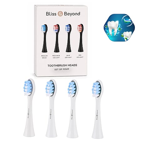 Bliss - Beyond 4-Pack Replacement Toothbrush Heads - Red, Blue, and Mixed LED Light-Therapy Plus Standard Cleaning Heads - White