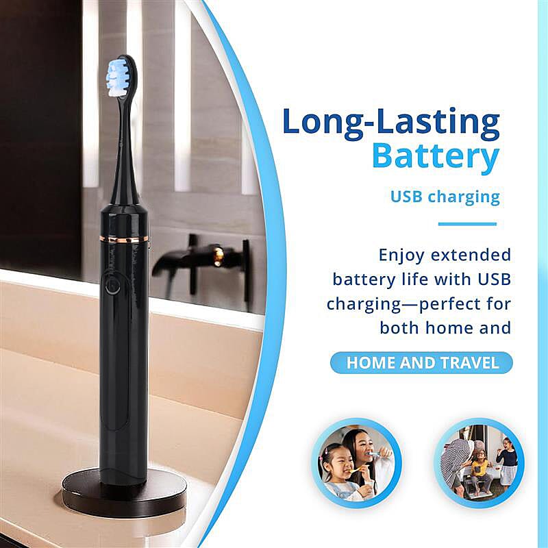 NEW LAUNCH Bliss - Beyond LED Electric Rechargeable Sonic Toothbrush with 4 Brush Heads, 5 Cleaning Modes - IPX7 Waterproof - Black
