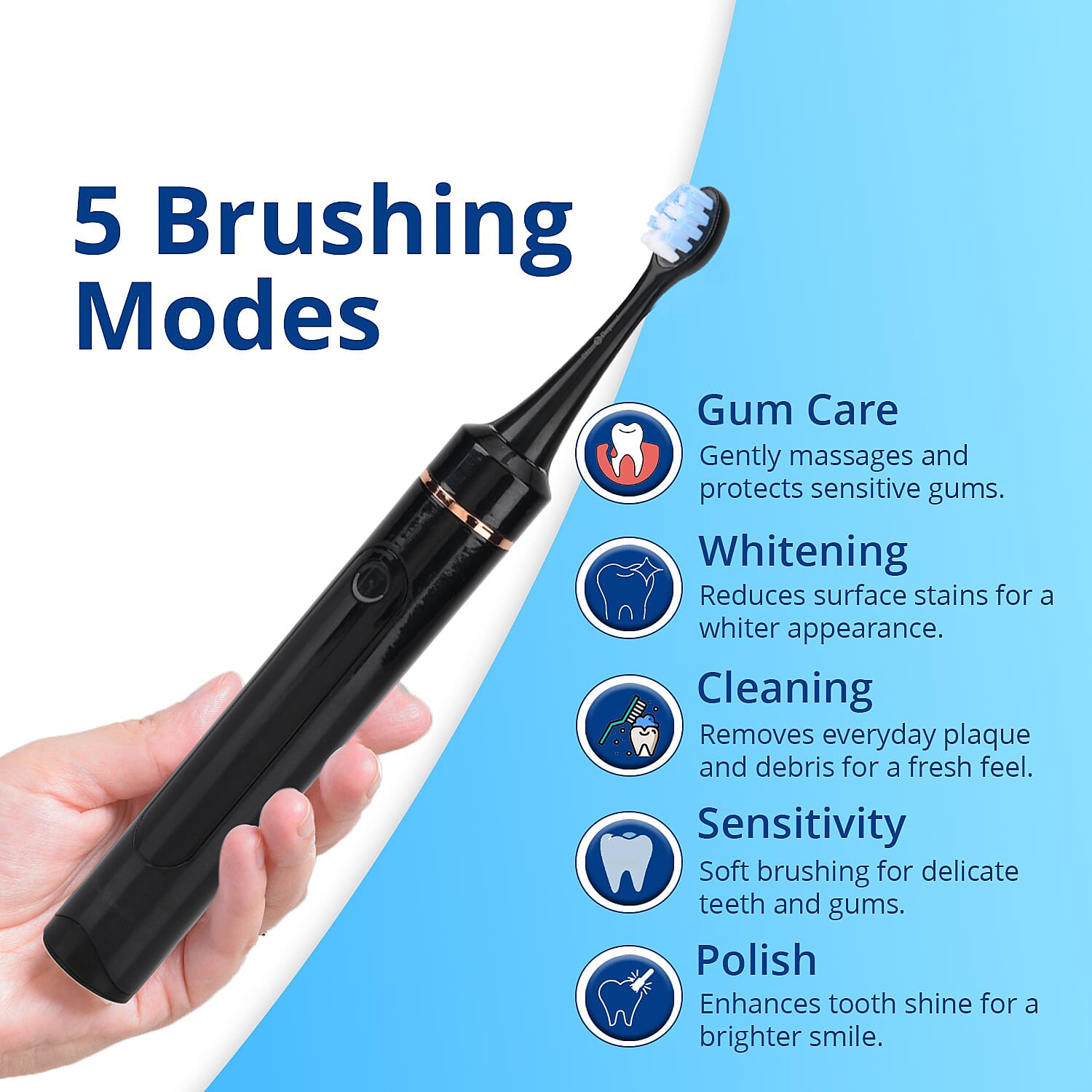 NEW LAUNCH Bliss - Beyond LED Electric Rechargeable Sonic Toothbrush with 4 Brush Heads, 5 Cleaning Modes - IPX7 Waterproof - Black