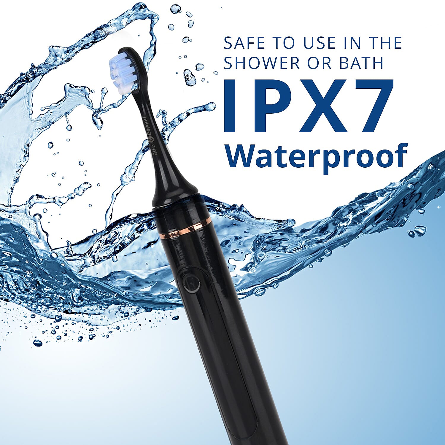 NEW LAUNCH Bliss - Beyond LED Electric Rechargeable Sonic Toothbrush with 4 Brush Heads, 5 Cleaning Modes - IPX7 Waterproof - Black