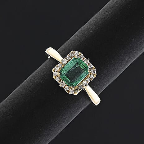 Luxoro 10K Yellow Gold AAA Zambian Emerald, White Diamond I2 Ring, Gold Wt.3.14 Gms  1.700  Ct.