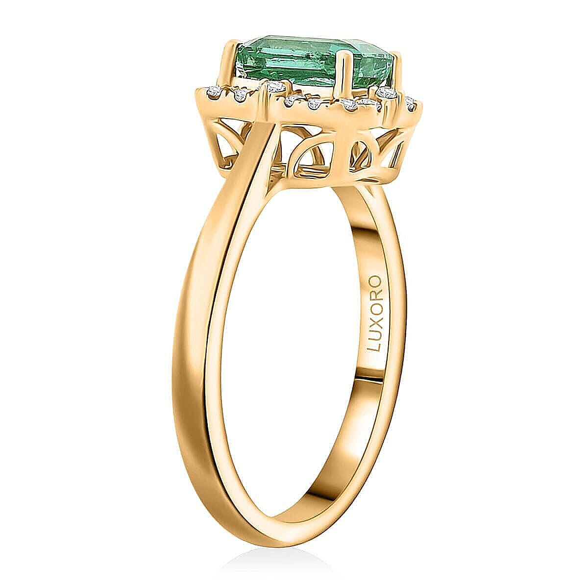 Luxoro 10K Yellow Gold AAA Zambian Emerald, White Diamond I2 Ring, Gold Wt.3.14 Gms  1.700  Ct.