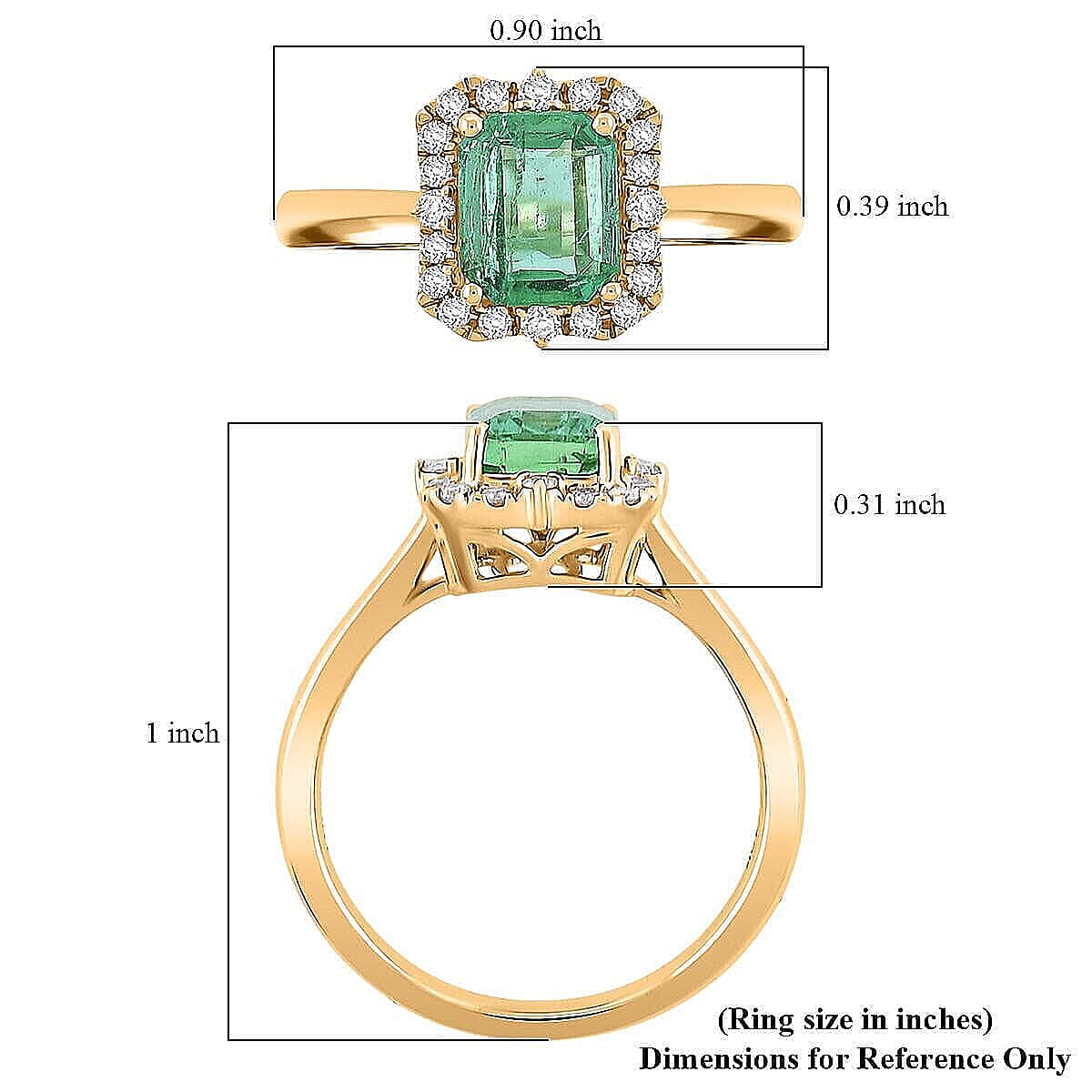 Luxoro 10K Yellow Gold AAA Zambian Emerald, White Diamond I2 Ring, Gold Wt.3.14 Gms  1.700  Ct.