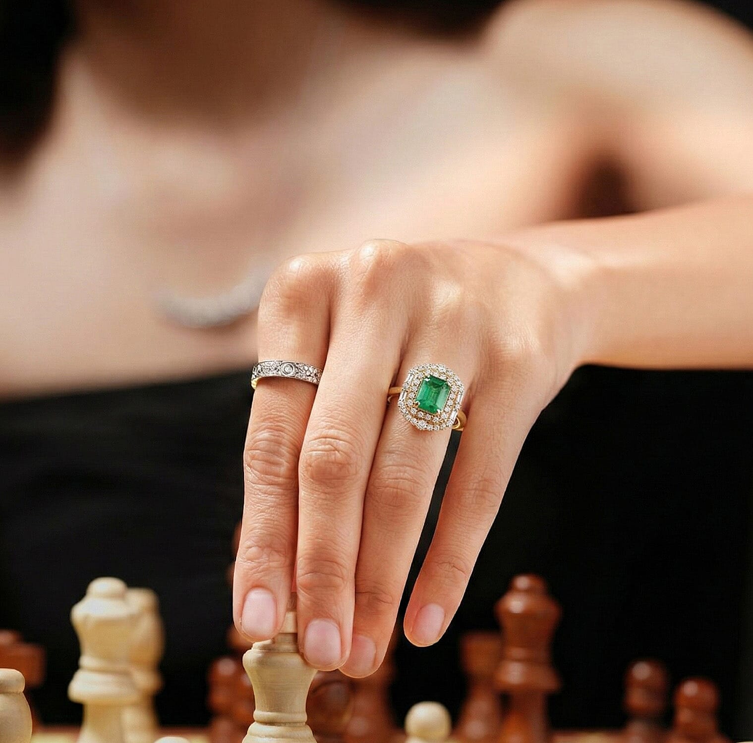 Luxoro 10K Yellow Gold AAA Zambian Emerald, White Diamond I2 Ring, Gold Wt.3.45 Gms  1.650  Ct.