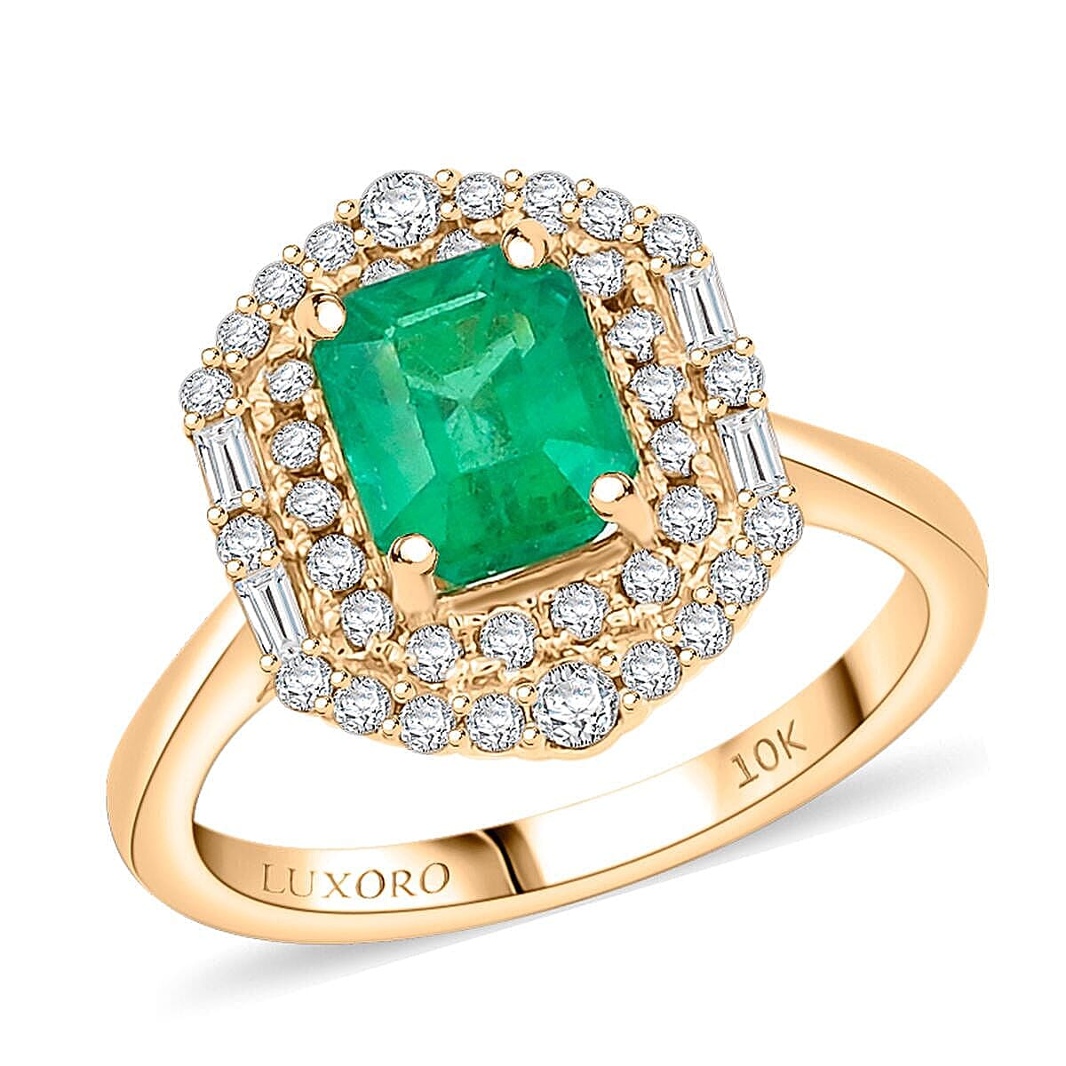 Luxoro 10K Yellow Gold AAA Zambian Emerald, White Diamond I2 Ring, Gold Wt.3.45 Gms  1.650  Ct.