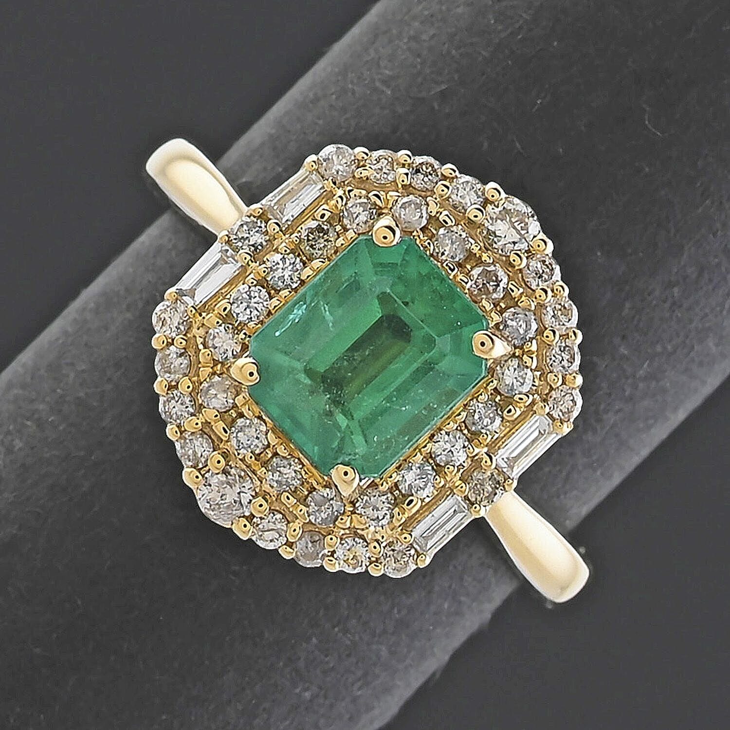 Luxoro 10K Yellow Gold AAA Zambian Emerald, White Diamond I2 Ring, Gold Wt.3.45 Gms  1.650  Ct.