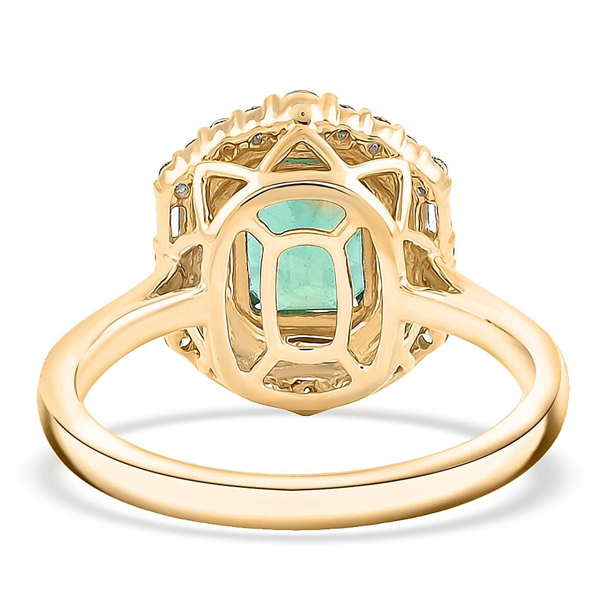 Luxoro 10K Yellow Gold AAA Zambian Emerald, White Diamond I2 Ring, Gold Wt.3.45 Gms  1.650  Ct.