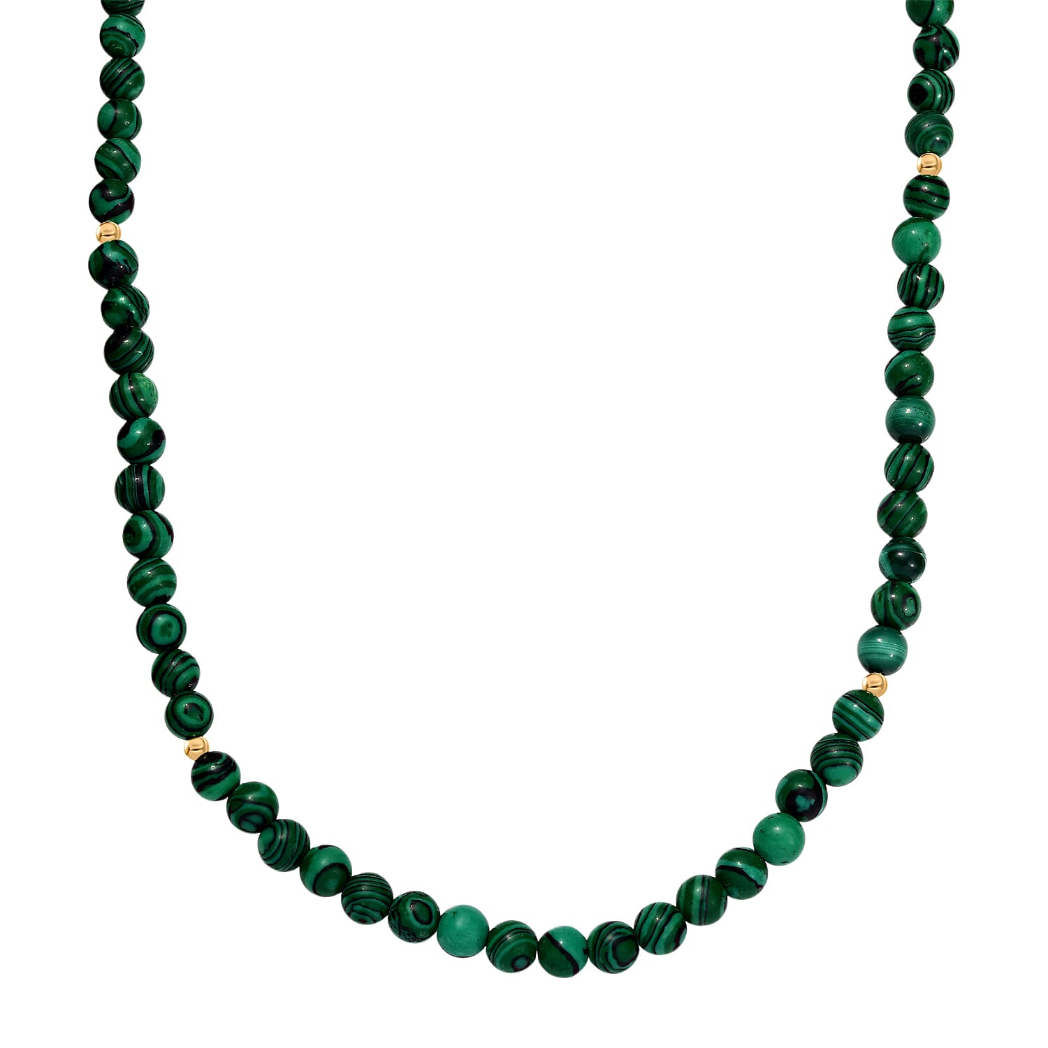 Malachite Necklace (Size 20) with Lobster Clasp in 18K Yellow Gold Plated Sterling Silver 108.11 Ct.