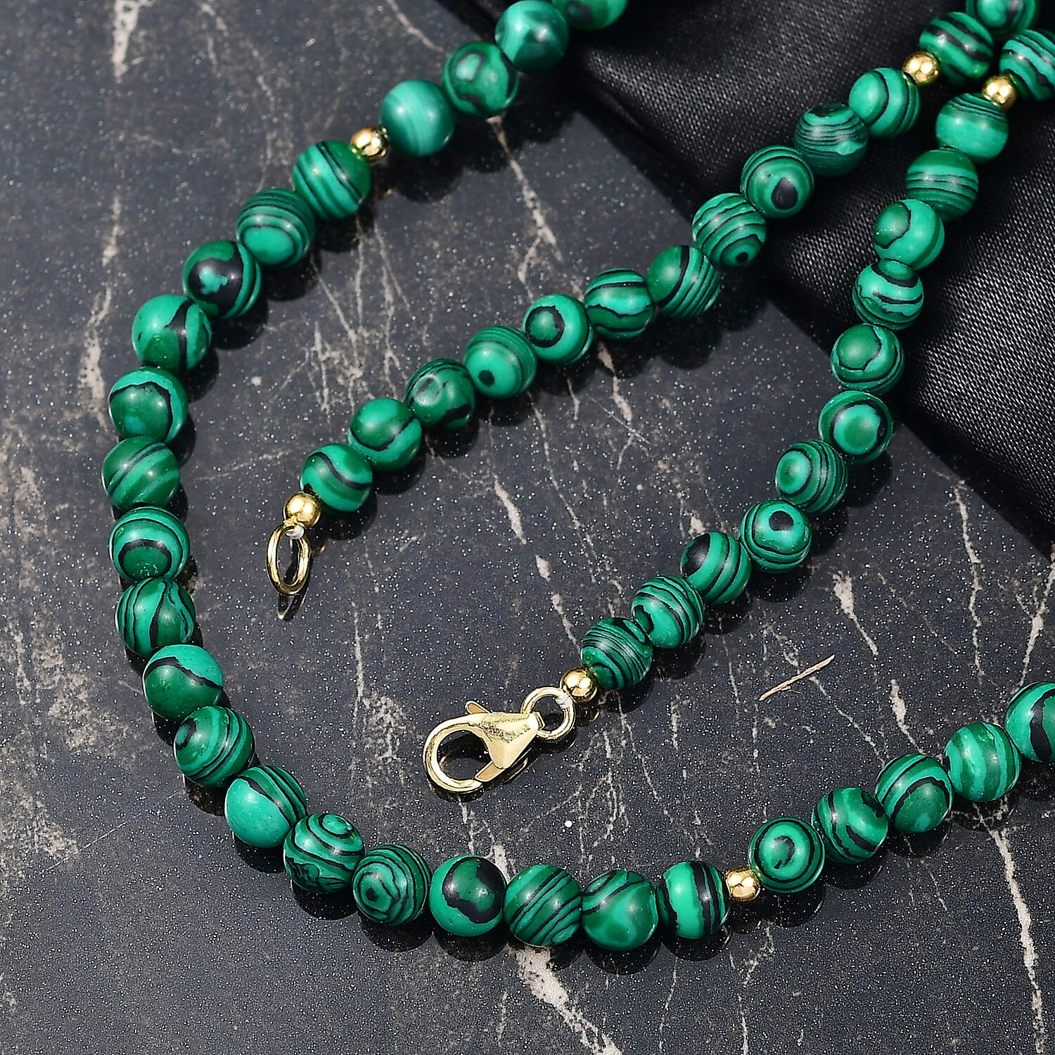 Malachite Necklace (Size 20) with Lobster Clasp in 18K Yellow Gold Plated Sterling Silver 108.11 Ct.