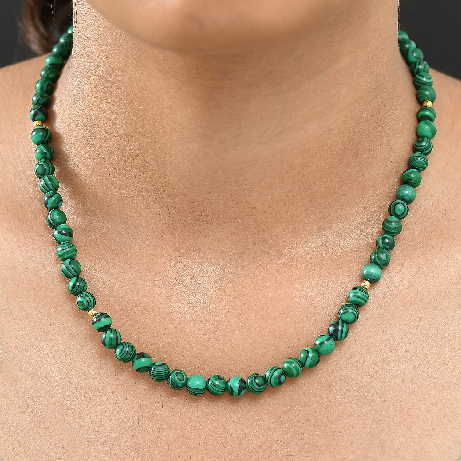 Malachite Necklace (Size 20) with Lobster Clasp in 18K Yellow Gold Plated Sterling Silver 108.11 Ct.