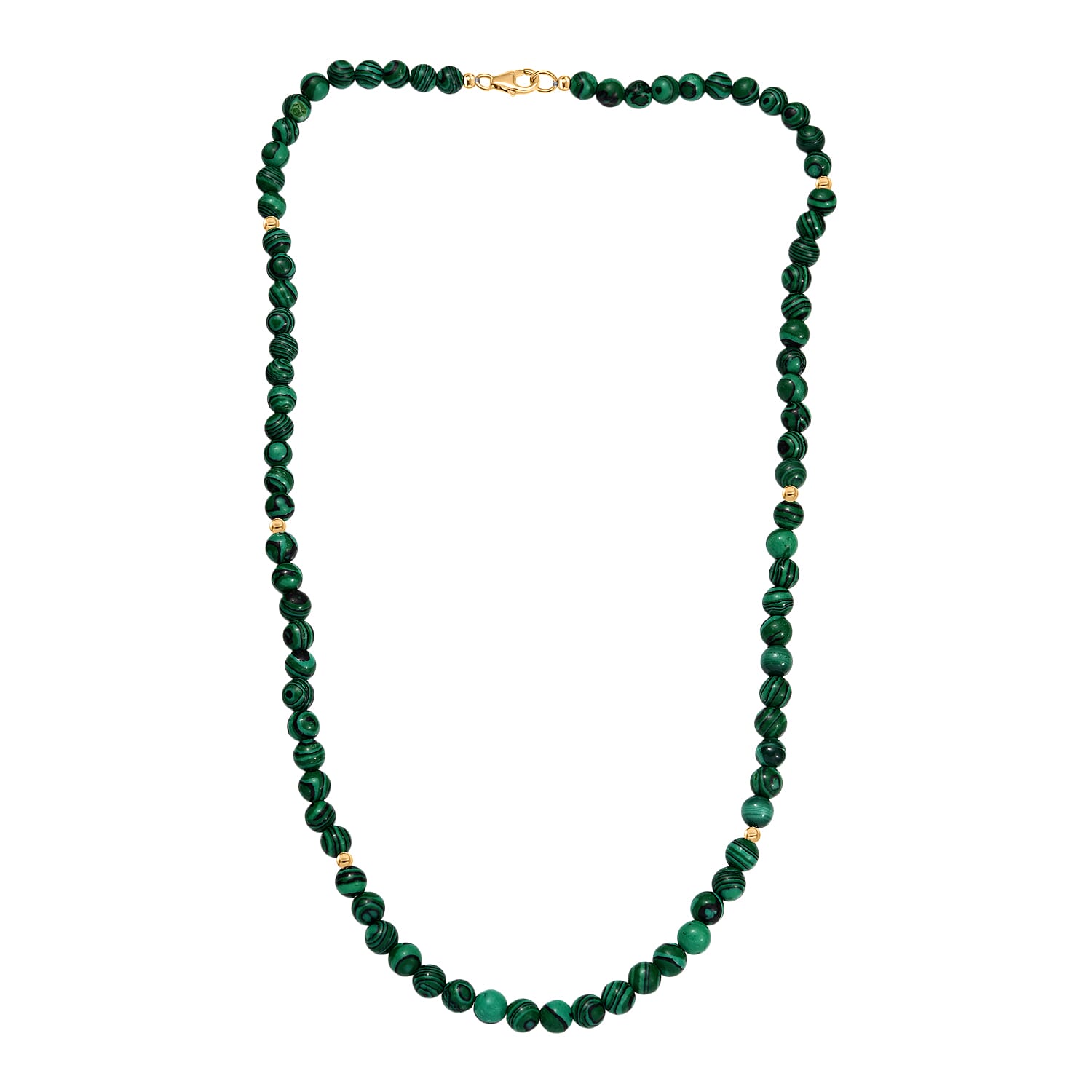 Malachite Necklace (Size 20) with Lobster Clasp in 18K Yellow Gold Plated Sterling Silver 108.11 Ct.