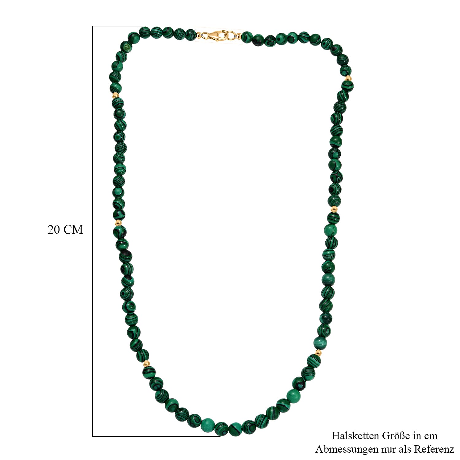 Malachite Necklace (Size 20) with Lobster Clasp in 18K Yellow Gold Plated Sterling Silver 108.11 Ct.