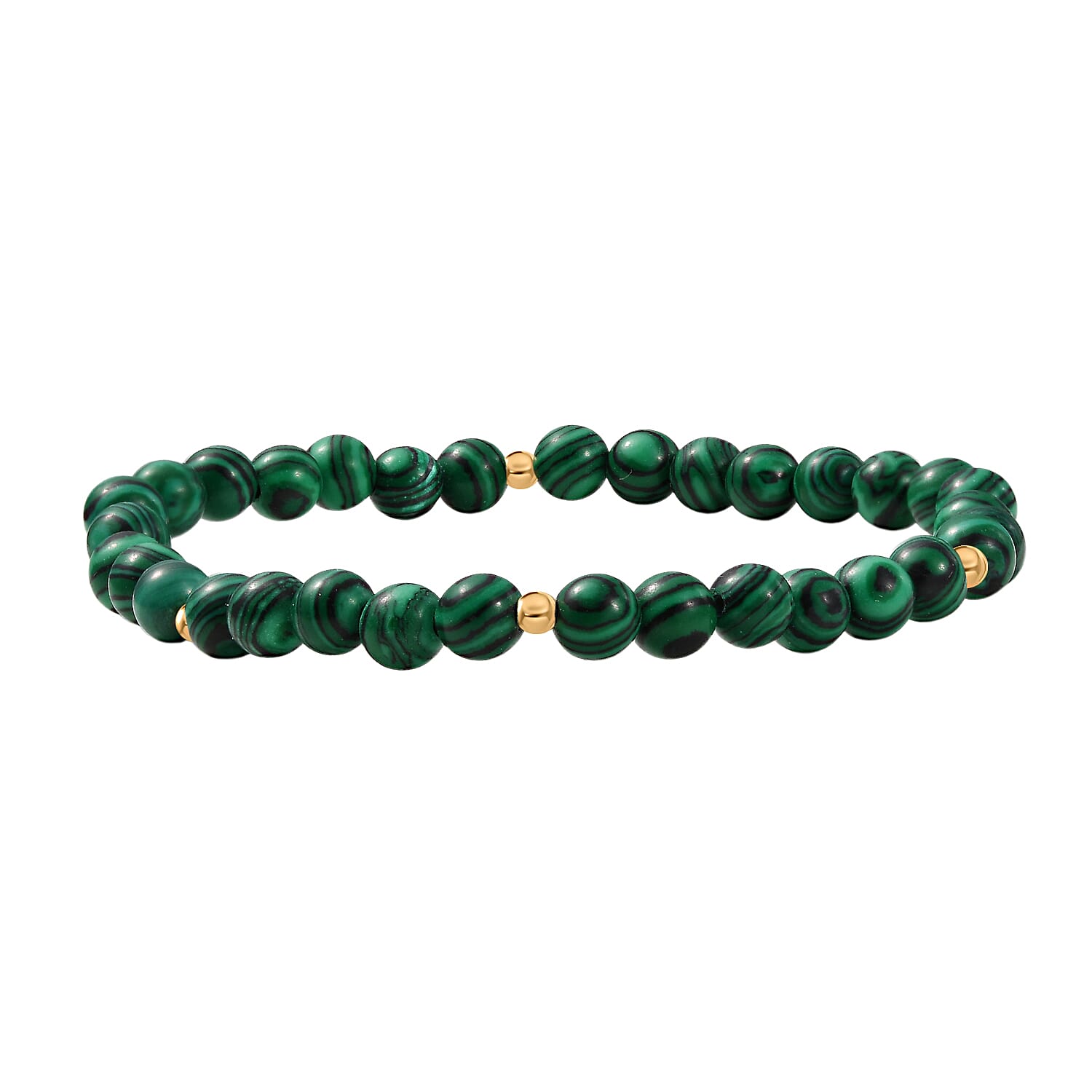 Malachite Bracelet (Size 8 Stretchable) in 18K Yellow Gold Plated Sterling Silver 40.00 Ct.