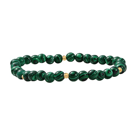 Malachite Bracelet (Size 8 Stretchable) in 18K Yellow Gold Plated Sterling Silver 40.00 Ct.