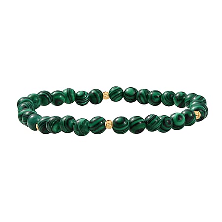 Malachite Bracelet (Size 8 Stretchable) in 18K Yellow Gold Plated Sterling Silver 40.00 Ct. Malachite Bracelet (Size 8 Stretchable) in 18K Yellow Gold Plated Sterling Silver 40.00 Ct.