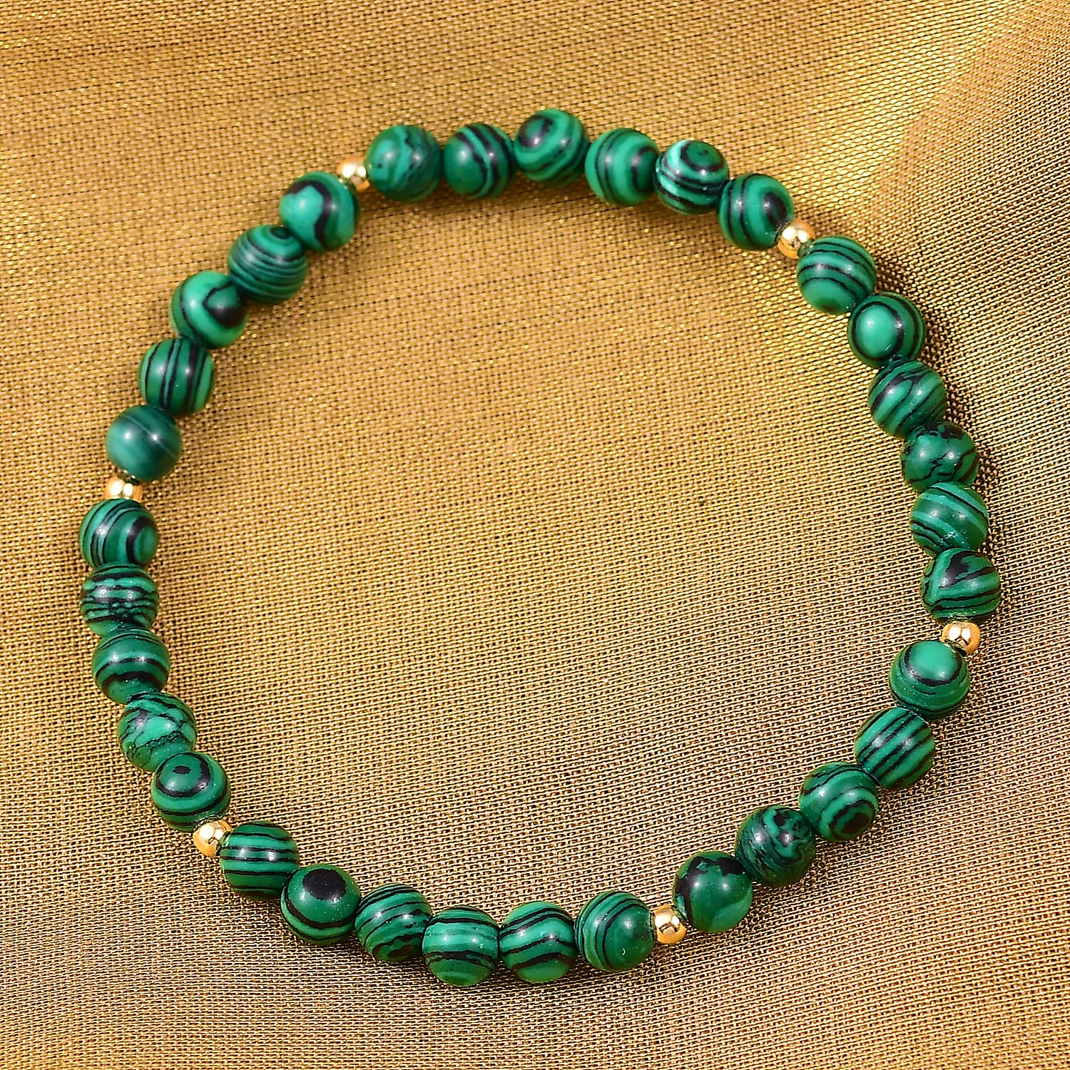 Malachite Bracelet (Size 8 Stretchable) in 18K Yellow Gold Plated Sterling Silver 40.00 Ct.