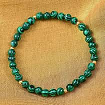 Malachite Bracelet (Size 8 Stretchable) in 18K Yellow Gold Plated Sterling Silver 40.00 Ct.
