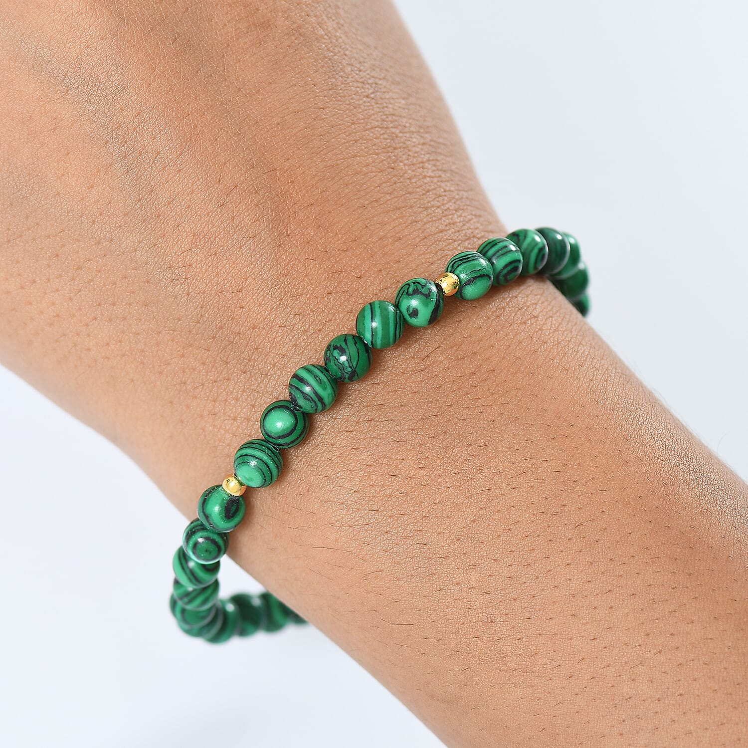 Malachite Bracelet (Size 8 Stretchable) in 18K Yellow Gold Plated Sterling Silver 40.00 Ct.