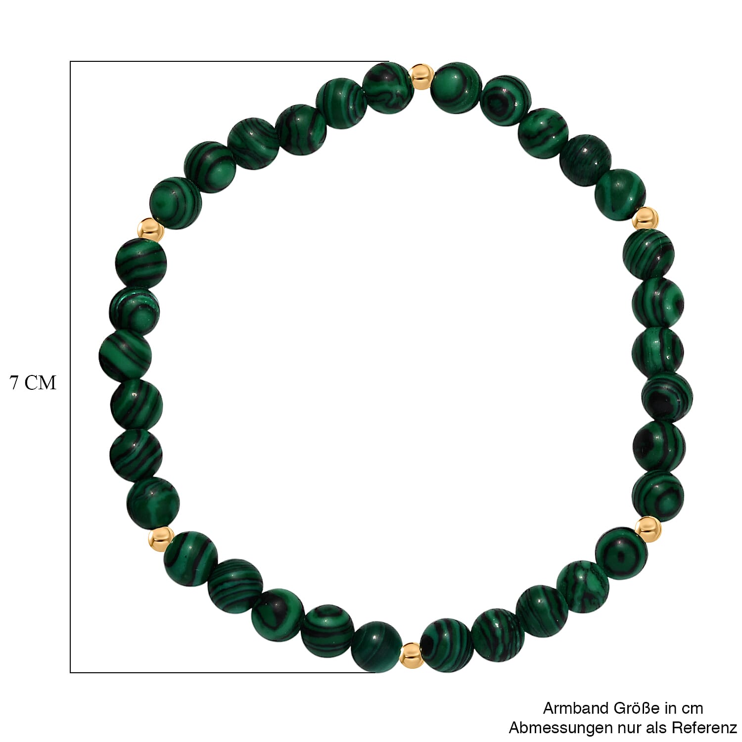 Malachite Bracelet (Size 8 Stretchable) in 18K Yellow Gold Plated Sterling Silver 40.00 Ct.