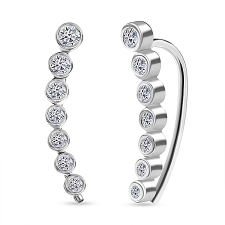 LUXURIANT Lab Grown Diamond Ear Climber Earring in Rhodium Overlay Sterling Silver 0.26 Ct. (SI-GH)