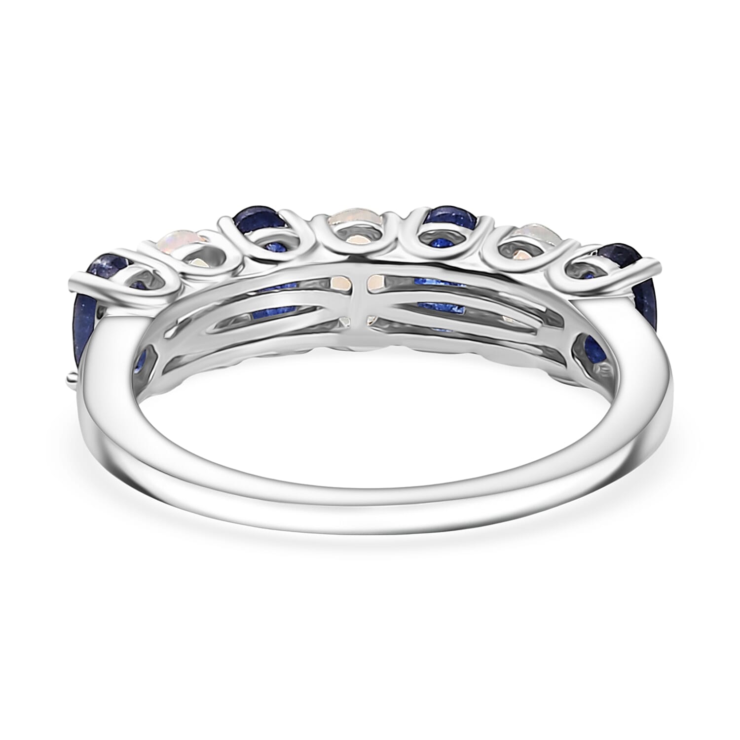 D'Joy Masoala Sapphire & Ethiopian Opal 7 Stone Look Ring in Rhodium Overlay Sterling Silver 1.95 Ct.