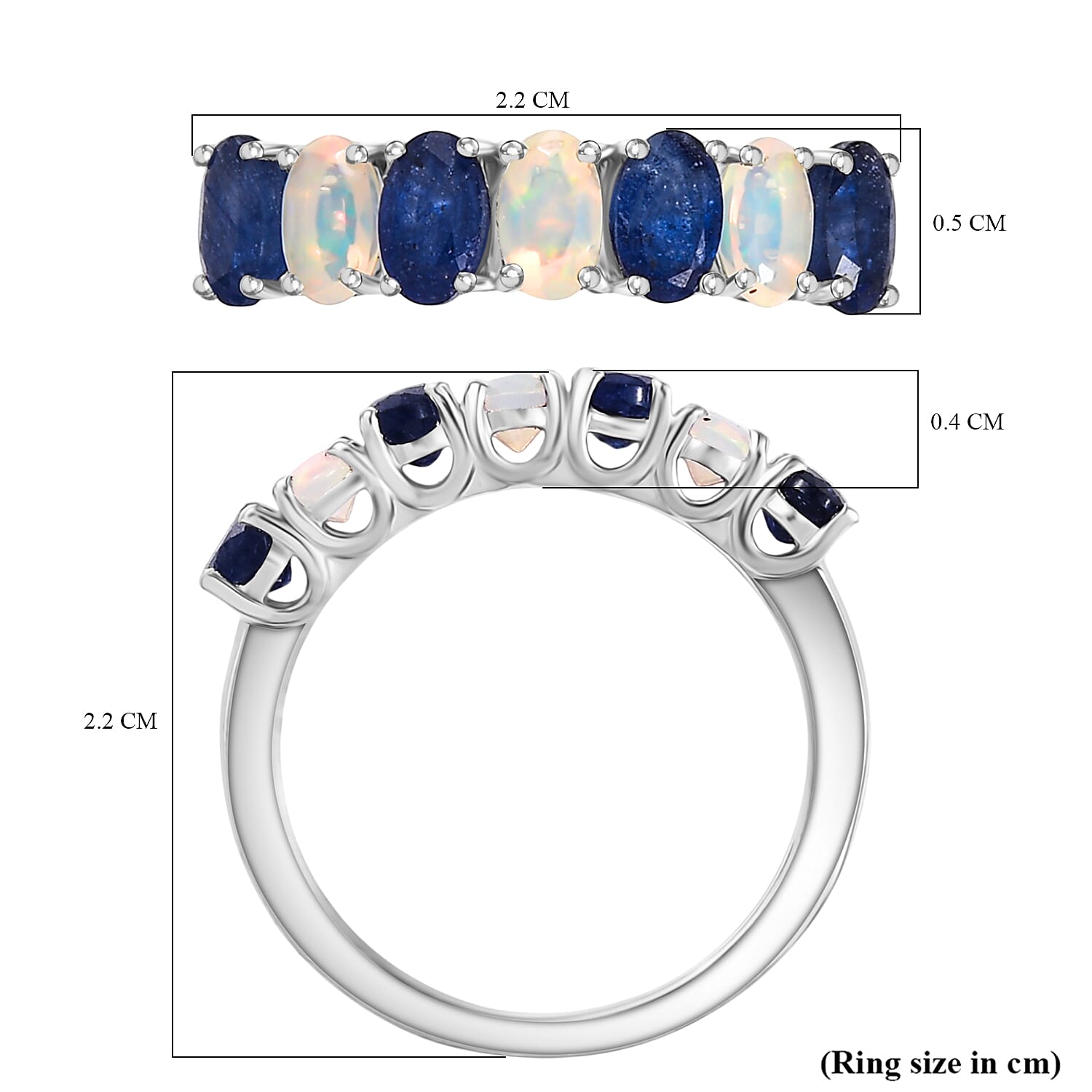 D'Joy Masoala Sapphire & Ethiopian Opal 7 Stone Look Ring in Rhodium Overlay Sterling Silver 1.95 Ct.