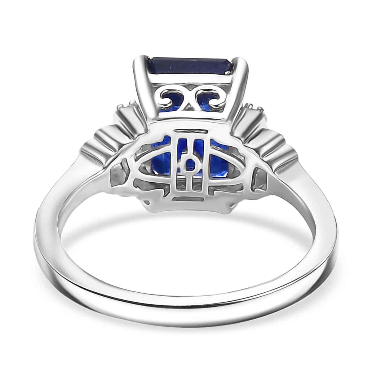 D'Joy Masoala Sapphire & White Zircon Ring in Rhodium Overlay Sterling Silver 3.72 Ct.