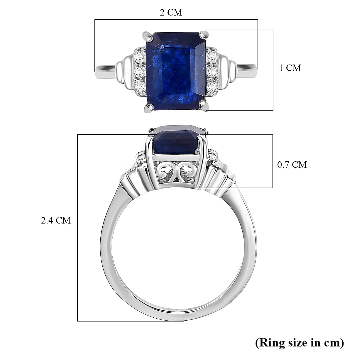 D'Joy Masoala Sapphire & White Zircon Ring in Rhodium Overlay Sterling Silver 3.72 Ct.