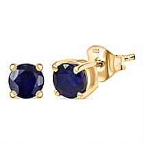 D'Joy Masoala Sapphire Solitaire Stud Push Post Earring in Yellow Gold Plated Sterling Silver 1.54 Ct.