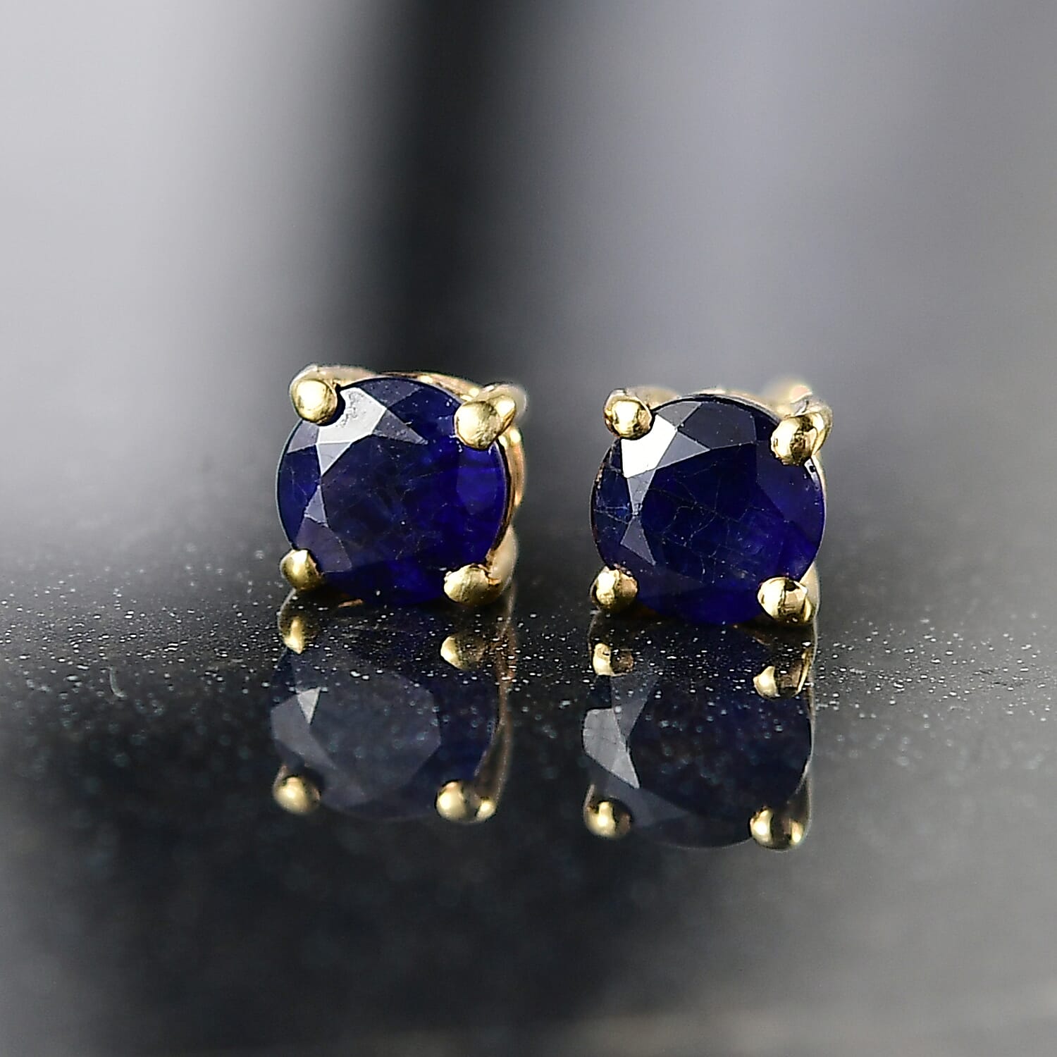 D'Joy Masoala Sapphire Solitaire Stud Push Post Earring in Yellow Gold Plated Sterling Silver 1.54 Ct.