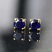 D'Joy Masoala Sapphire Solitaire Stud Push Post Earring in Yellow Gold Plated Sterling Silver 1.54 Ct.