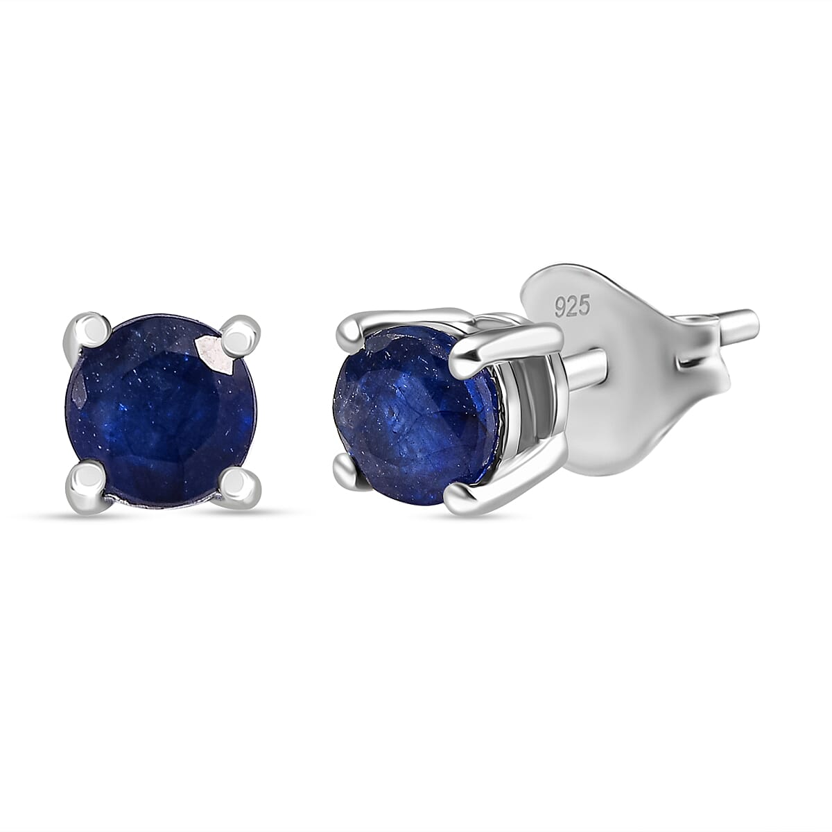 D'Joy Masoala Sapphire Solitaire Stud Push Post Earring in Platinum Overlay Sterling Silver 1.54 Ct.
