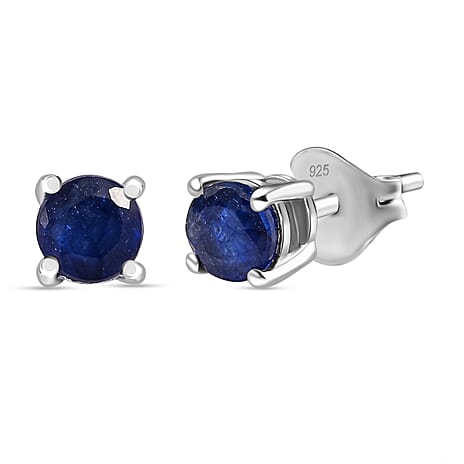 D'Joy Masoala Sapphire Solitaire Stud Push Post Earring in Platinum Overlay Sterling Silver 1.54 Ct.
