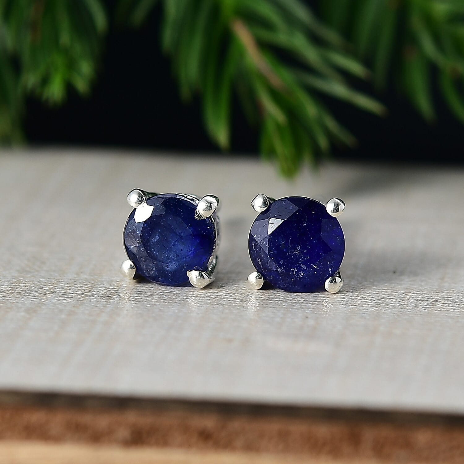 D'Joy Masoala Sapphire Solitaire Stud Push Post Earring in Platinum Overlay Sterling Silver 1.54 Ct.